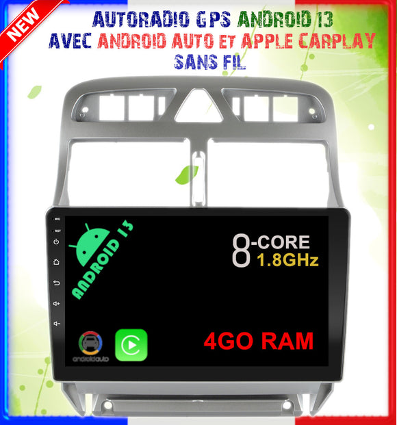 Autoradio GPS Peugeot 307 à partir de 2001 Version Android 13 avec Android Auto et Apple Carplay sans fil intégré