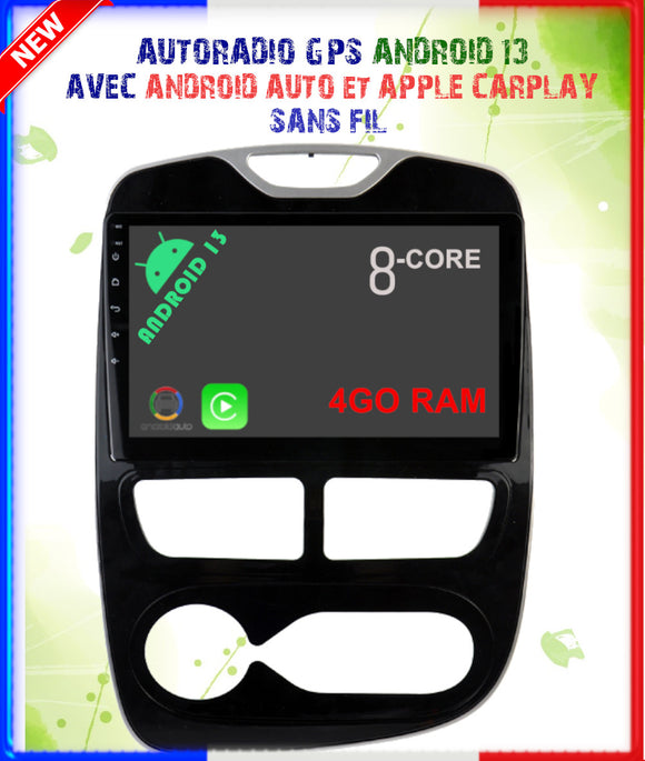 Autoradio GPS Android 13 RENAULT CLIO 4 Phase 1 2012-2015 avec Android Auto et Apple Carplay sans fil Intégré