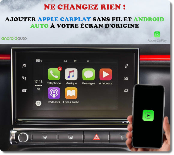 Apple Carplay et Android Auto pour Citroën C4 CACTUS Phase 1 de 2014 à 2018 avec système SMEG/SMEG+