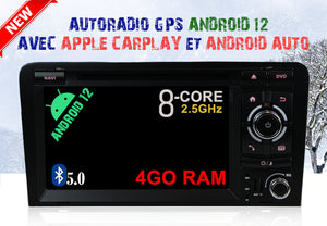 Autoradio GPS Android 12 AUDI A3 2003-2013 avec Android Auto et Apple Carplay sans fil intégré