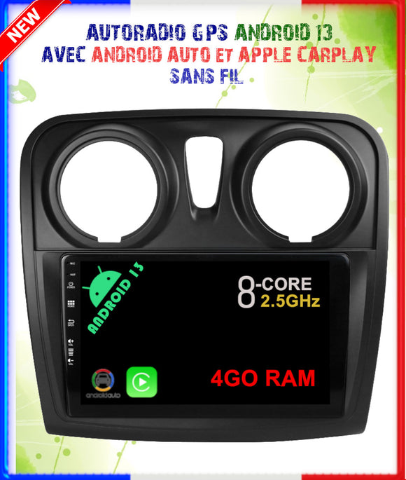 Autoradio GPS DACIA SANDERO de 2013 à 2020 Version Android 13 avec Android Auto et Apple Carplay sans fil intégré