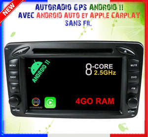 Autoradio GPS Android 11 MERCEDES BENZ CLASSE C W203 2000 À 2004 avec Android Auto et Apple Carplay sans fil intégré