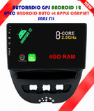 Autoradio GPS PEUGEOT 107 de 2005 à 2014 Version Android 12 avec Android Auto et Apple Carplay sans fil intégré