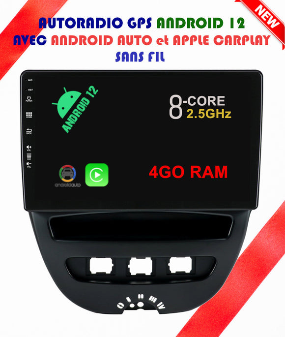 Autoradio GPS Toyota Aygo de 2005 à 2014 Version Android 12 avec Android Auto et Apple Carplay sans fil intégré