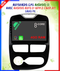 Autoradio GPS Android 12 RENAULT CLIO 4 Phase 1 2012-2015 avec Android Auto et Apple Carplay sans fil Intégré
