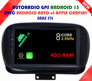 Autoradio GPS FIAT 500X à partir de 2014 Version Android 13 avec Android Auto et Apple Carplay sans fil intégrés