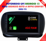 Autoradio GPS FIAT 500X à partir de 2014 Version Android 13 avec Android Auto et Apple Carplay sans fil intégrés
