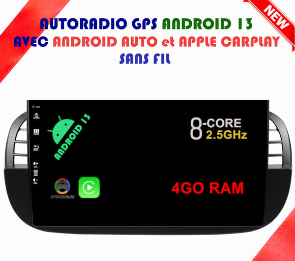 Autoradio GPS FIAT Abarth de 2007 à 2015 Version Android 13 avec Android Auto et Apple Carplay sans fil intégrés