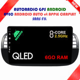 Autoradio GPS FIAT 500/500C de 2007 à 2015 Version Android 13 avec Android Auto et Apple Carplay sans fil intégrés