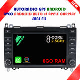 AUTORADIO GPS ANDROID 13 MERCEDES BENZ CLASSE B W245 2005 À 2012 avec Android Auto et Apple Carplay sans fil intégré