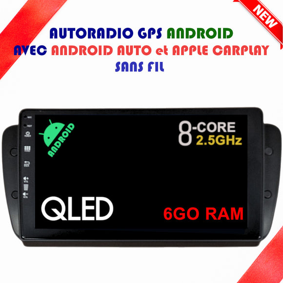 Autoradio GPS Seat Ibiza de 2008 à 2015 Version Android 13 avec Android Auto et Apple Carplay sans fil intégrés