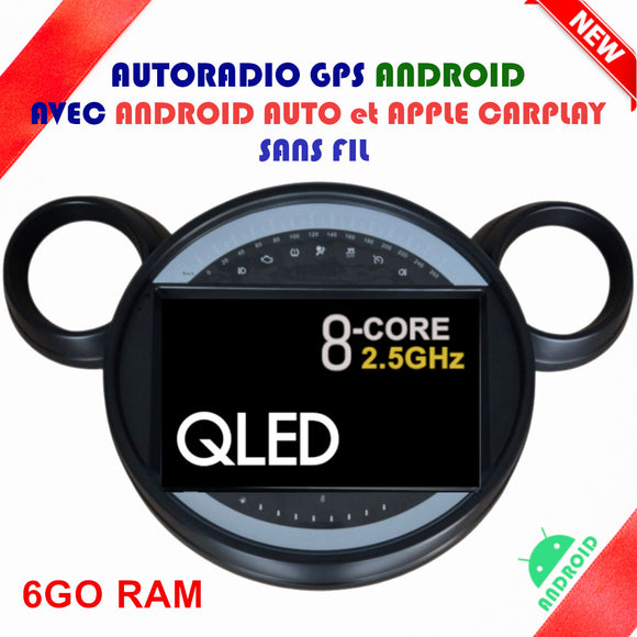 Autoradio GPS Mini Countryman R60 de 2010 à 2016 Version Android 13 avec Android Auto et Apple Carplay sans fil intégrés