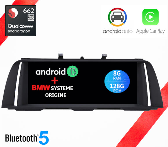 ÉCRAN ANDROID 13 avec Carplay et Android Auto sans fil pour BMW Série 5 F10/F11/F18 et M5 de 2013 à 2016 avec système NBT