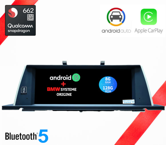 ÉCRAN ANDROID 13 avec Carplay et Android Auto sans fil pour BMW SERIE 5 F07 GT de 2013 à 2017 avec système NBT