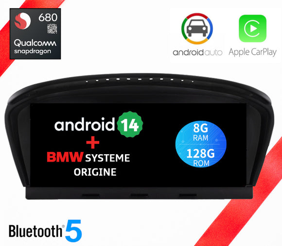 ÉCRAN ANDROID 14 AVEC CARPLAY ET ANDROID AUTO SANS FIL POUR BMW SERIE 3 E90, E91, E92, E93 et M3 de 2005 à 2012