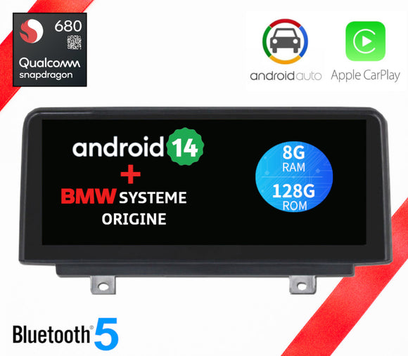 ÉCRAN ANDROID 14 avec Carplay et Android Auto sans fil pour BMW Série 1 F20-F21 de Septembre 2011 à Juin 2016 avec système NBT