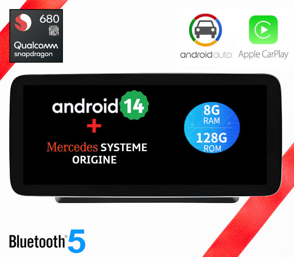 ÉCRAN ANDROID 13 AVEC CARPLAY ET ANDROID AUTO SANS FIL POUR MERCEDES GLC de 2015 à 2018 avec système NTG 5/5.1 et 5.2