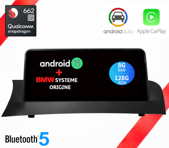 ÉCRAN ANDROID 13 AVEC CARPLAY ET ANDROID AUTO SANS FIL POUR BMW X3 F25 de 2011 à 2017 avec systèmes CIC OU NBT