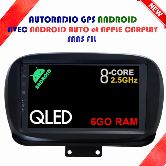 Autoradio GPS FIAT 500X à partir de 2014 Version Android 13 avec Android Auto et Apple Carplay sans fil intégrés