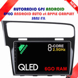 Autoradio GPS VOLKSWAGEN Golf 7 de 2013 à 2020 version Android 13 avec Android Auto et Apple Carplay sans fil intégré