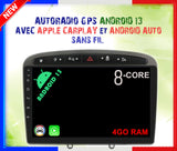 Autoradio GPS Peugeot 308 de 2007 à 2013 Version Android 13 avec Android Auto et Apple Carplay sans fil intégrés