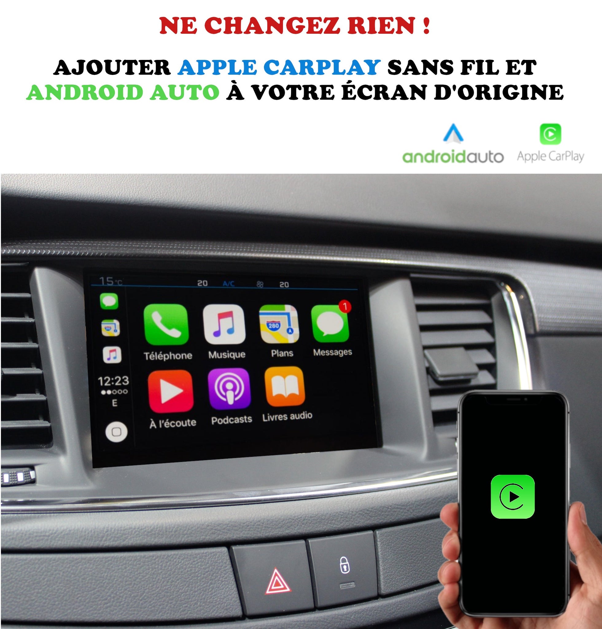 Carplay et Android Auto sans fil sur votre écran d'origine via USB 
