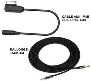 Câble AMI vers sortie AUX (Jack 3.5) pour AUDI + Rallonge Jack