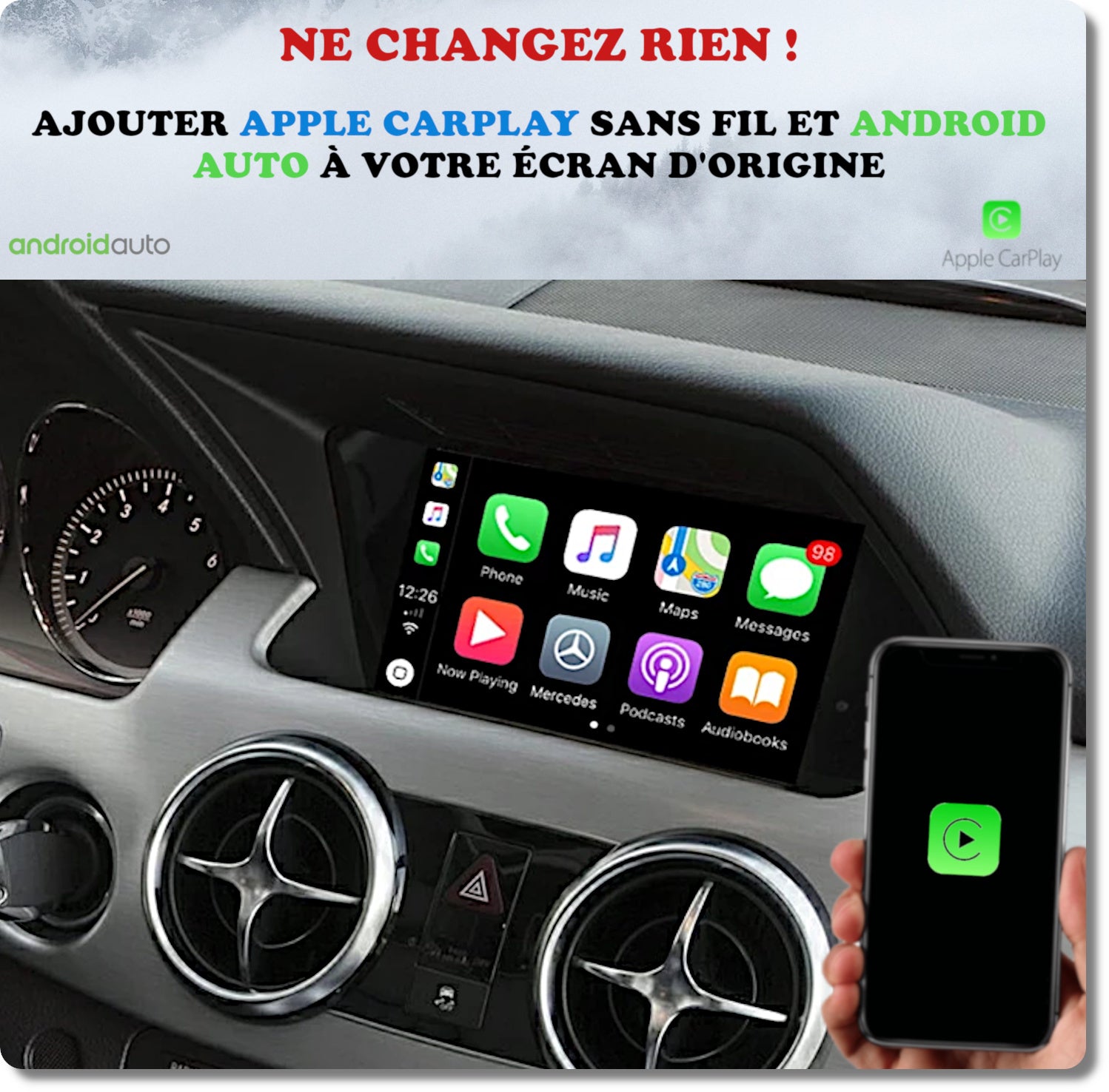 Apple Carplay sans fil et Android Auto Mercedes GLK sur écran d'origine –  GOAUTORADIO
