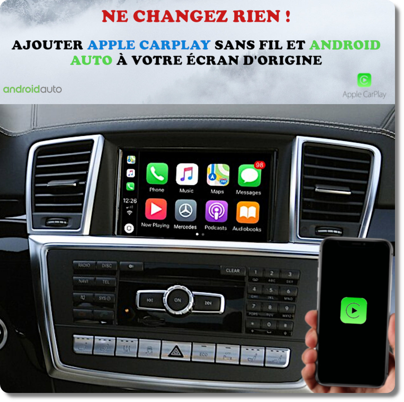 Apple Carplay sans fil et Android Auto Mercedes GL sur écran d'origine –  GOAUTORADIO
