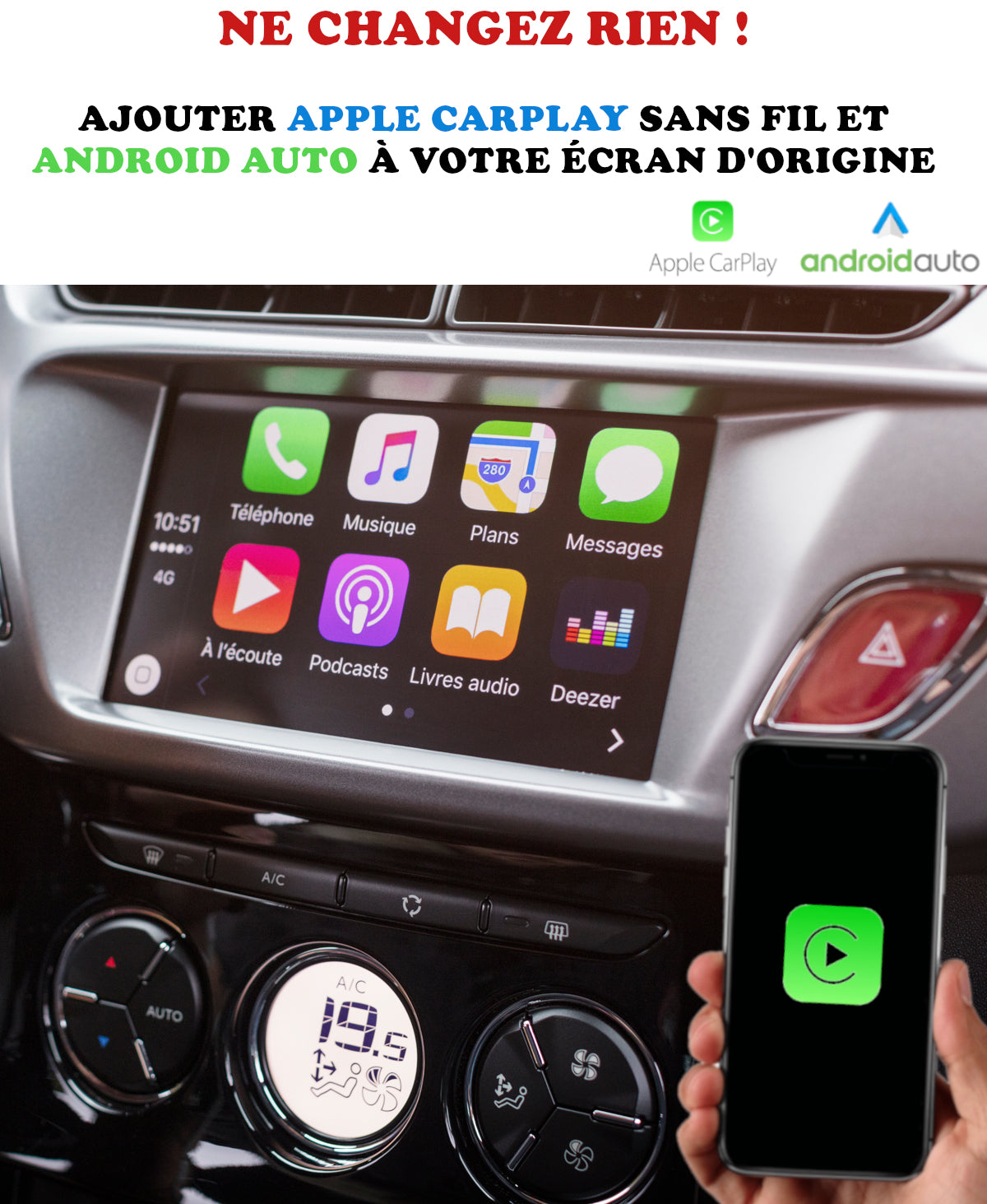 Apple car play autoradio voiture android sans fil - Équipement auto