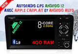 Autoradio GPS Android 12 AUDI A3 2003-2013 avec Android Auto et Apple Carplay sans fil intégré