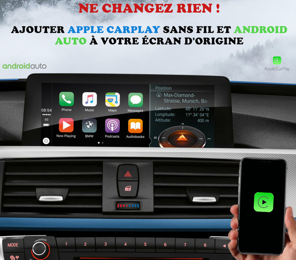 Apple Carplay et Android Auto pour BMW Série 3 F30-F31-F34 et F80 de Novembre 2012 à Juin 2016 avec système NBT
